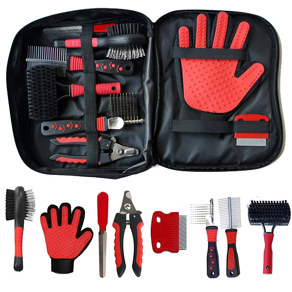 Pet Fountain Cleaning Kit - Pet_Cleaning_Set_Dogs_Cats_Bristle_Brush_Cleaning_Slicker_Brush_Nail_Clipper_File_Hair_Removal_Mitts_Flea_Combs