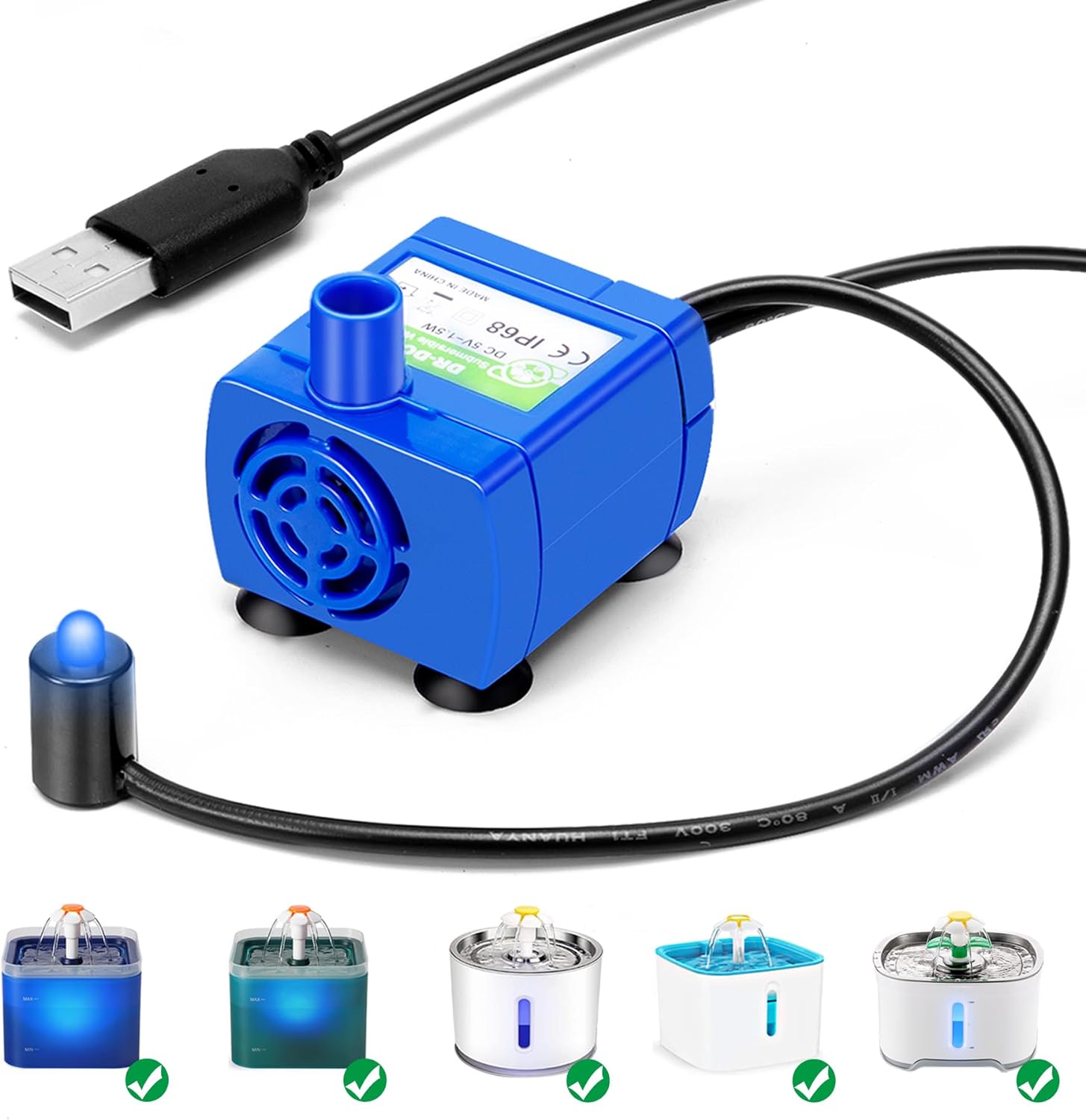 Pet Water Fountain Pump Replacement - Water Pump LED Light Pet Cat