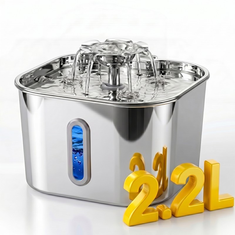 Pet Water Fountain Stainless Steel - 2.2L Stainless Steel Automatic Cat Water