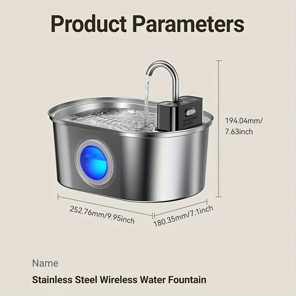3.2L Stainless Steel Wireless  - Wireless Pet Water Fountain Battery review and price