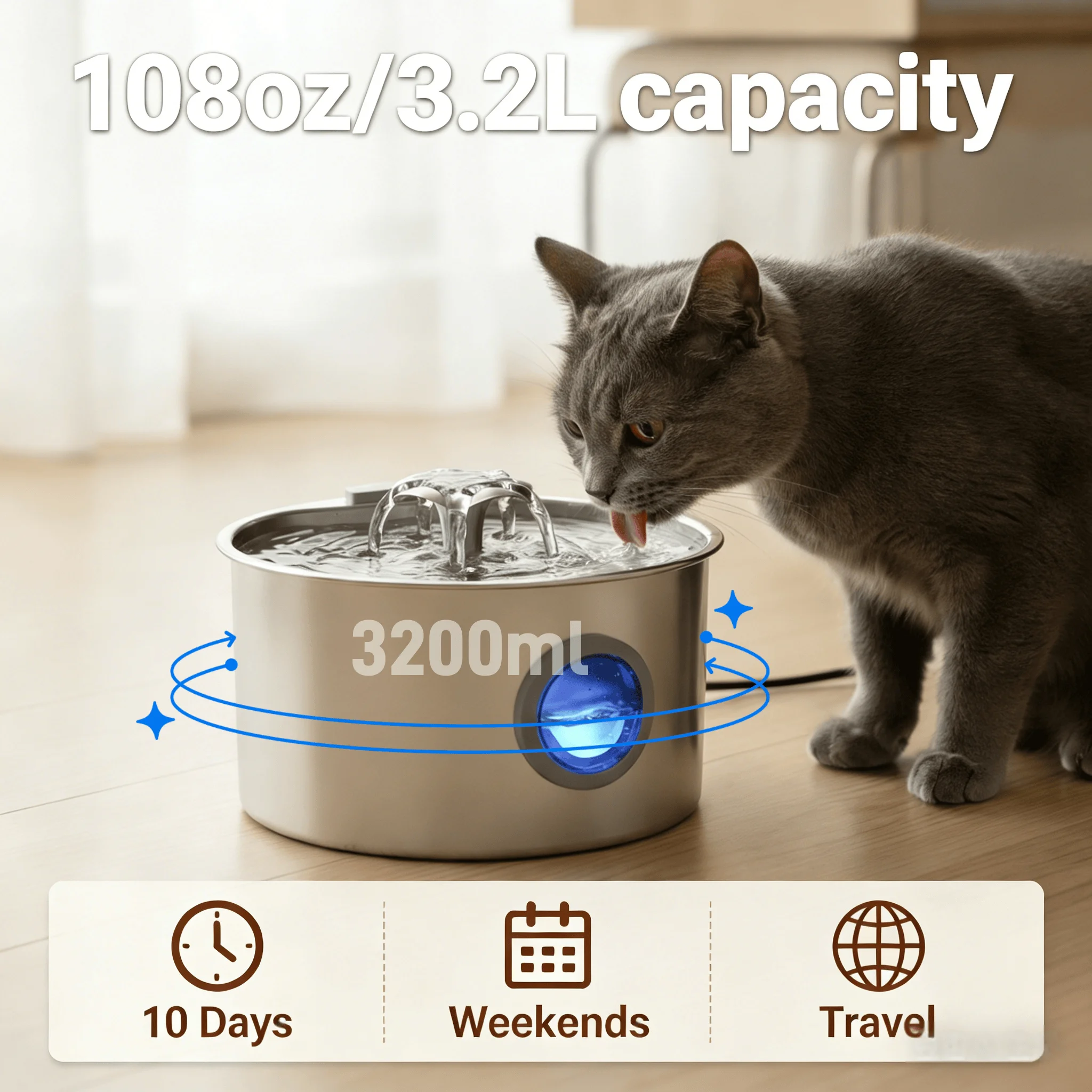 3.2L Ultra Quiet Stainless Ste - Pet Water Fountain Stainless Steel review and price