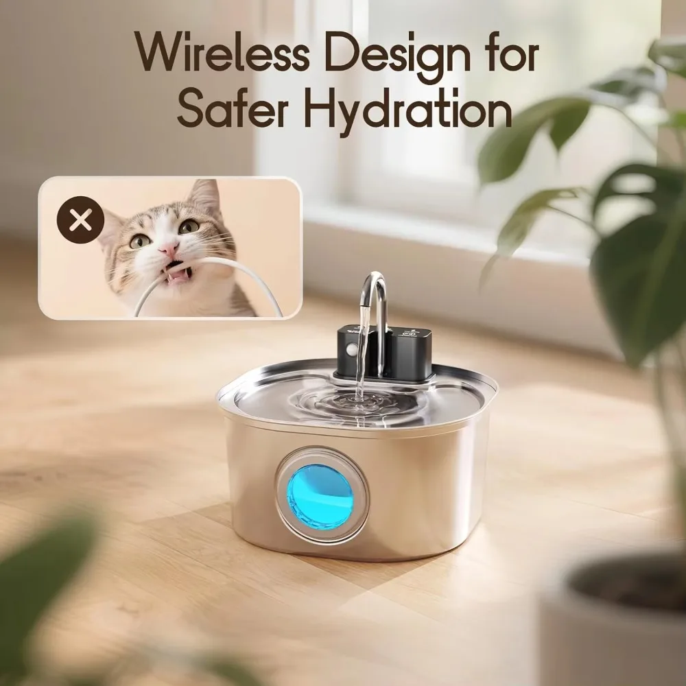 3L Stainless Steel Wireless Re - Wireless Pet Water Fountain Battery review and price