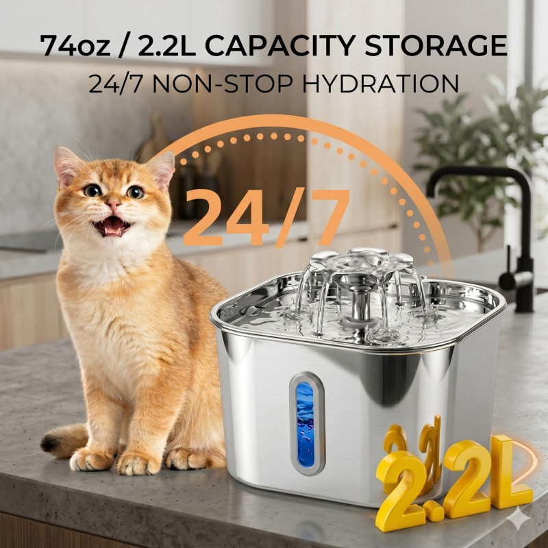 2.2L Stainless Steel Automatic - Pet Water Fountain Stainless Steel review and price